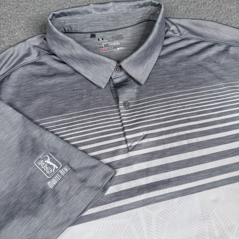 TPC Myrtle Beach Golf Shirt Mens 2XL Gray Stripe Under Armour HeatGear Polo UA